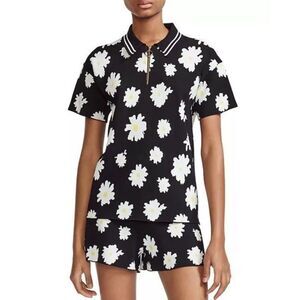 Maje Women's Black Daisy Print Jacquard Quarter Zip Polo Shirt Size 1 Sm…